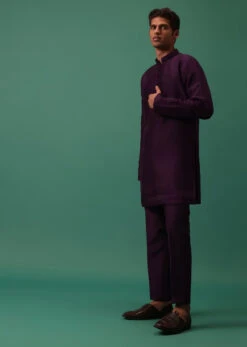 Wine Open Jodhpuri Jacket Set With Detailed Kurta