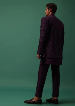 Wine Open Jodhpuri Jacket Set With Detailed Kurta -Lillys Clothing Shop Kalkimens56