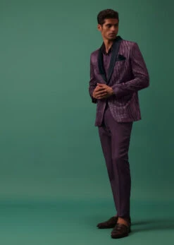 Wine Purple Pleated Tuxedo Set In Shimmer