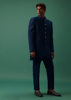 Royal Blue Embroidered Jodhpuri Jacket Set With Pleated Kurta