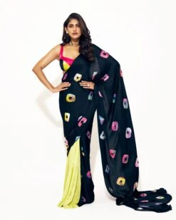 Black Shibori Saree With Multi-Colour Blouse -Lillys Clothing Shop KubraSait 3