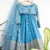 English Blue & Gold Abla Lehenga Set