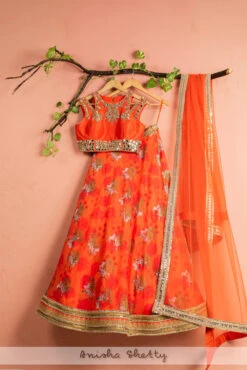 Orange Floral Lehenga Set