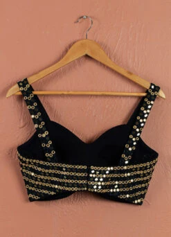 Midnight Blue Floral Blossom Lehenga With Gold & Blue Mirror Work Blouse Set 6 Midnight Blue Floral Blossom Lehenga With Gold & Blue Mirror Work Blouse Set -Lillys Clothing Shop LAS349 BLOUSE BACK