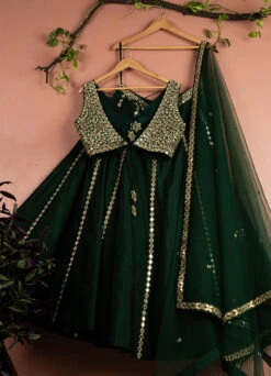 Emerald Green Mirrorwork Lehenga Set -Lillys Clothing Shop LAS354 BACK