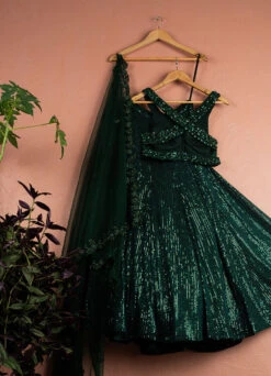 Jade Green Sequin Lehenga Set -Lillys Clothing Shop LAS355 BACK