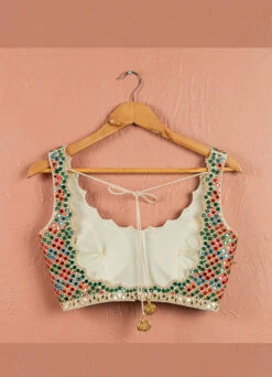 Ivory Kaleidoscope Dream Blouse With Ivory Stonework Lehenga & Ivory Dupatta -Lillys Clothing Shop LAS359BLOUSEBACK