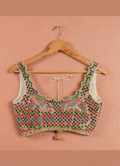 Ivory Kaleidoscope Dream Blouse With Ivory Stonework Lehenga & Ivory Dupatta -Lillys Clothing Shop LAS359BLOUSEFRONT