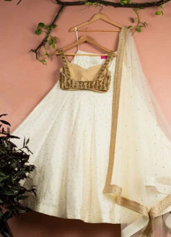 Ivory Stonework Lehenga With Gold Sequin Blouse Set -Lillys Clothing Shop LAS361 BACK