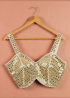 Ivory Sequin Starlight Lehenga With Ivory Mirror Blouse & Dupatta -Lillys Clothing Shop LAS366 BLOUSE FRONT