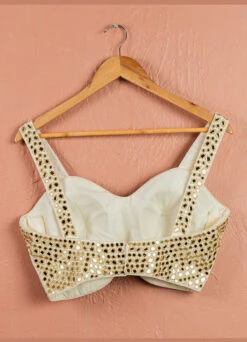 Ivory Radiant Sequin Lehenga With Mirrorwork Blouse Set -Lillys Clothing Shop LAS369 BLOUSE BACK