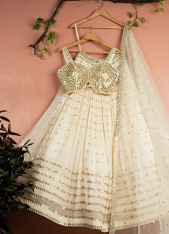 Ivory Radiant Sequin Lehenga With Mirrorwork Blouse Set