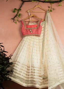 Ivory Radiant Sequin Lehenga With Pink Zardosi Blouse Set 6 Ivory Radiant Sequin Lehenga With Pink Zardosi Blouse Set -Lillys Clothing Shop LAS371 BACK