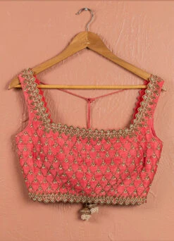 Ivory Radiant Sequin Lehenga With Pink Zardosi Blouse Set 8 Ivory Radiant Sequin Lehenga With Pink Zardosi Blouse Set -Lillys Clothing Shop LAS371 BLOUSE FRONT