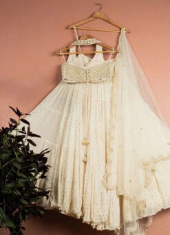 Ivory Layered Pearl Lehenga Set -Lillys Clothing Shop LAS372 BACK