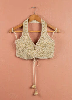 Ivory Layered Pearl Lehenga Set -Lillys Clothing Shop LAS372 BLOUSE FRONT