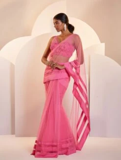 CLAIRE - Hot Pink Pre-Pleated Tulle Saree -Lillys Clothing Shop LOOK12B 1363x1800 a41515f8 1e05 4d88 b0f1 6d0e4643722e