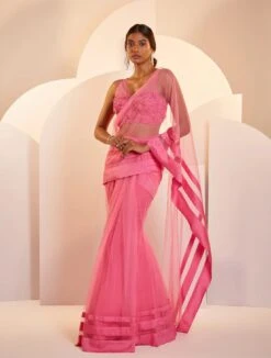 CLAIRE - Hot Pink Pre-Pleated Tulle Saree -Lillys Clothing Shop LOOK12C 1363x1800 e38e6bf0 c490 48cb 9907 38cace2042a9