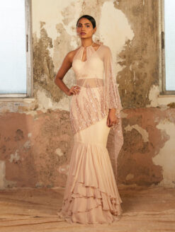 AURUM - Beige Crepe Corset Crop