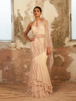 AURUM - Beige Crepe Corset Crop