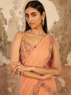 SERENA - Peach Layered Georgette Saree -Lillys Clothing Shop LOOK3A 905x1200 d3347818 ea73 407b be12 23a27200b58b