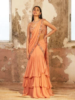 SERENA - Peach Layered Georgette Saree