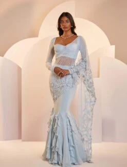 CHRISTINA - Powder Blue Fishtail Georgette Skirt