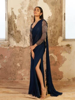 MARINA - Blue Pre-Draped And Pre-Stitched Saree
