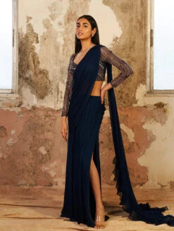 MARINA - Blue Pre-Draped And Pre-Stitched Saree -Lillys Clothing Shop LOOK8C 905x1200 38a1e0f4 f1af 4091 a03e 5d087da829fe
