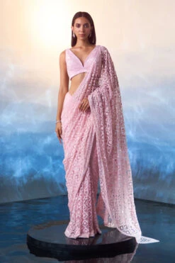 Pink Net Saree