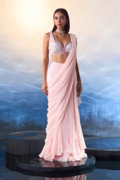 Powder Pink Georgette Drape Saree