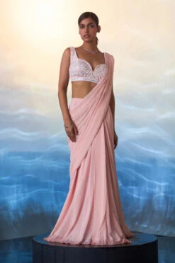 Dusty Peach Georgette Drape Saree