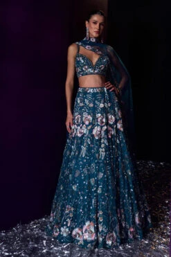 Peacock Blue Net Lehenga Set