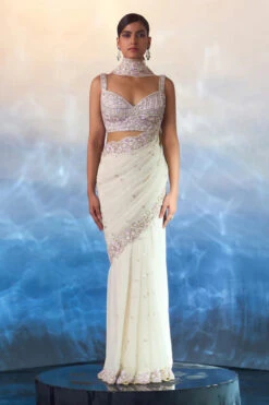 Ivory Georgette Saree