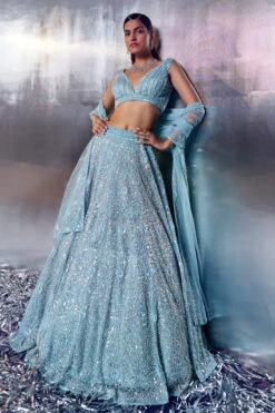 Tiffany Blue Net Lehenga Set