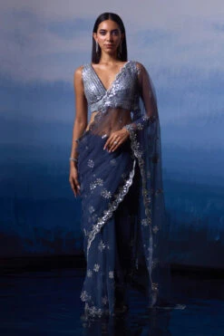 Grey Net Saree