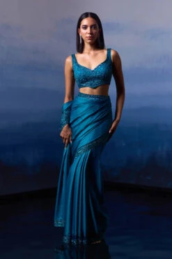 Peacock Blue Satin Saree