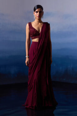 Burgundy Drape Saree