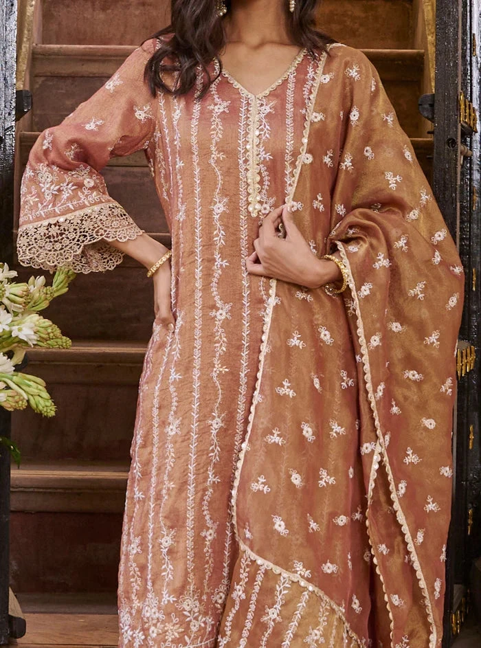 Mulmul Luxe Tissue Satin Chaleya Old Rose Kurta Pant 5 Mulmul Luxe Tissue Satin Chaleya Old Rose Kurta Pant - Image 5