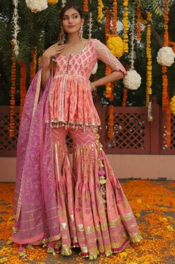 Peach Organza Sharara Set