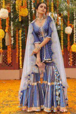 Blue Satin Sharara Set