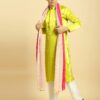 Neon Green Kurta With White Pant With Multi Colour Dupatta -Lillys Clothing Shop MM K 243 5