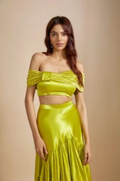 Neon Green Skirt Set With Embroidered Blouse -Lillys Clothing Shop MM SK 218