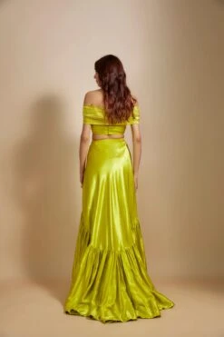 Neon Green Skirt Set With Embroidered Blouse -Lillys Clothing Shop MM SK 218 3