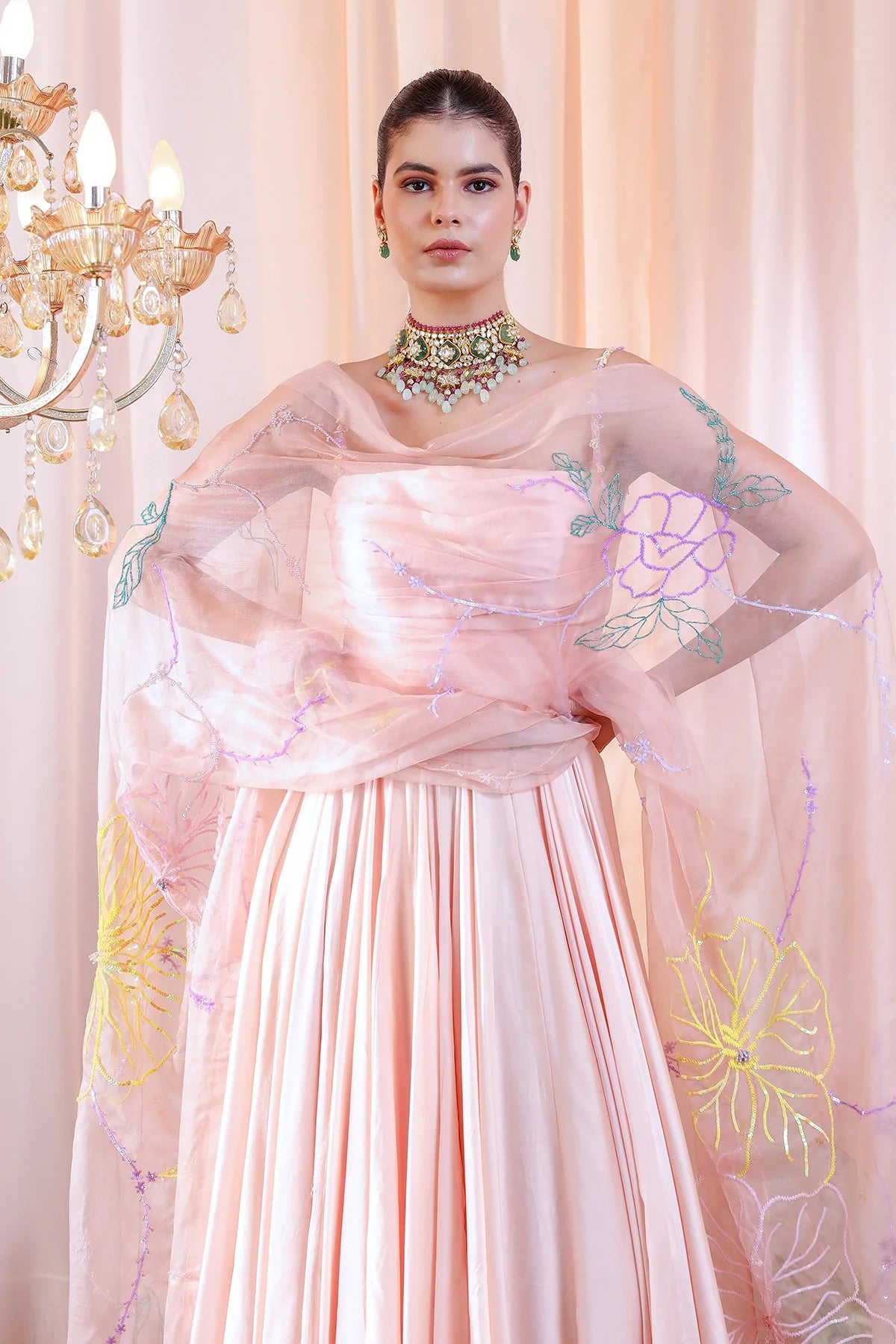 Illeana Pink Shantoon Ruched Anarkali With Dupatta 5 Illeana Pink Shantoon Ruched Anarkali With Dupatta - Image 5