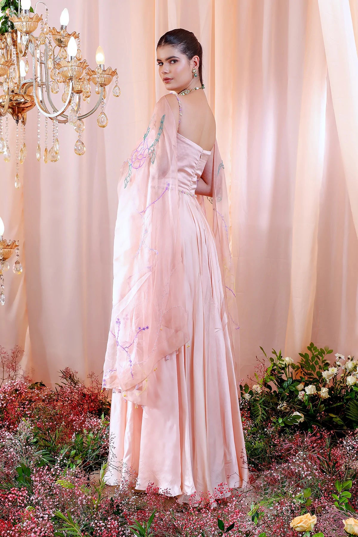 Illeana Pink Shantoon Ruched Anarkali With Dupatta 2 Illeana Pink Shantoon Ruched Anarkali With Dupatta - Image 2