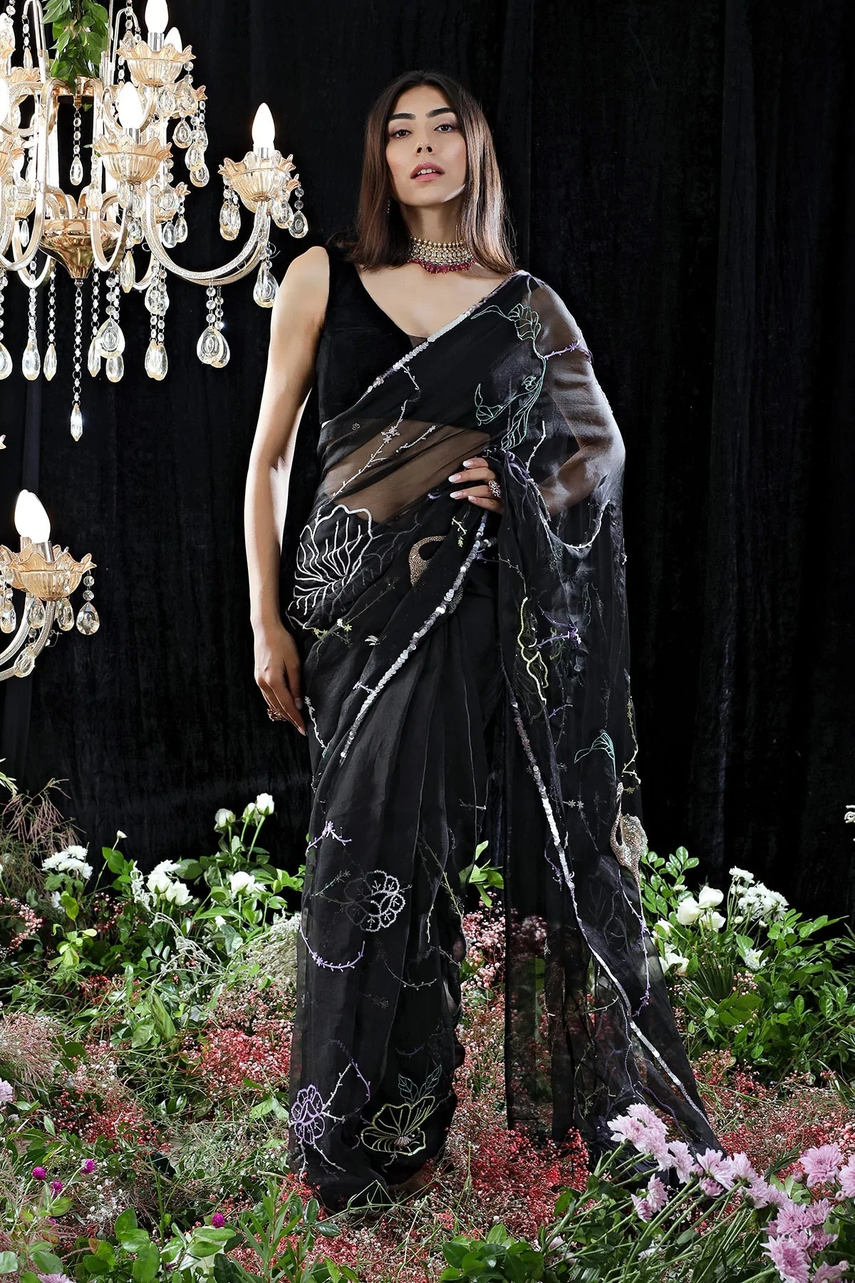 Black Shantoon Zoe Hand Embroidered Saree With Blouse 1 Black Shantoon Zoe Hand Embroidered Saree With Blouse