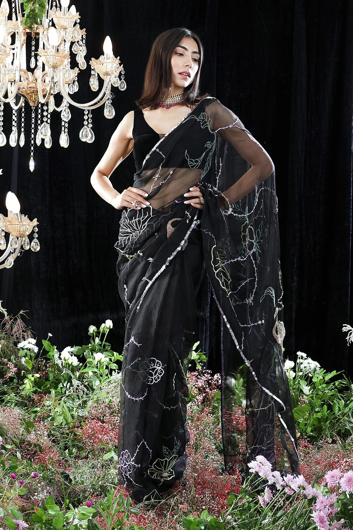 Black Shantoon Zoe Hand Embroidered Saree With Blouse 3 Black Shantoon Zoe Hand Embroidered Saree With Blouse - Image 3
