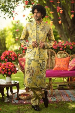 AZAAD - Hand Embroidered Bundy With Printed Kurta Set