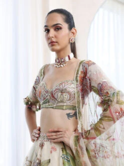 DIA - Printed Embroidered Blouse With Lehenga And Dupatta -Lillys Clothing Shop MM231963